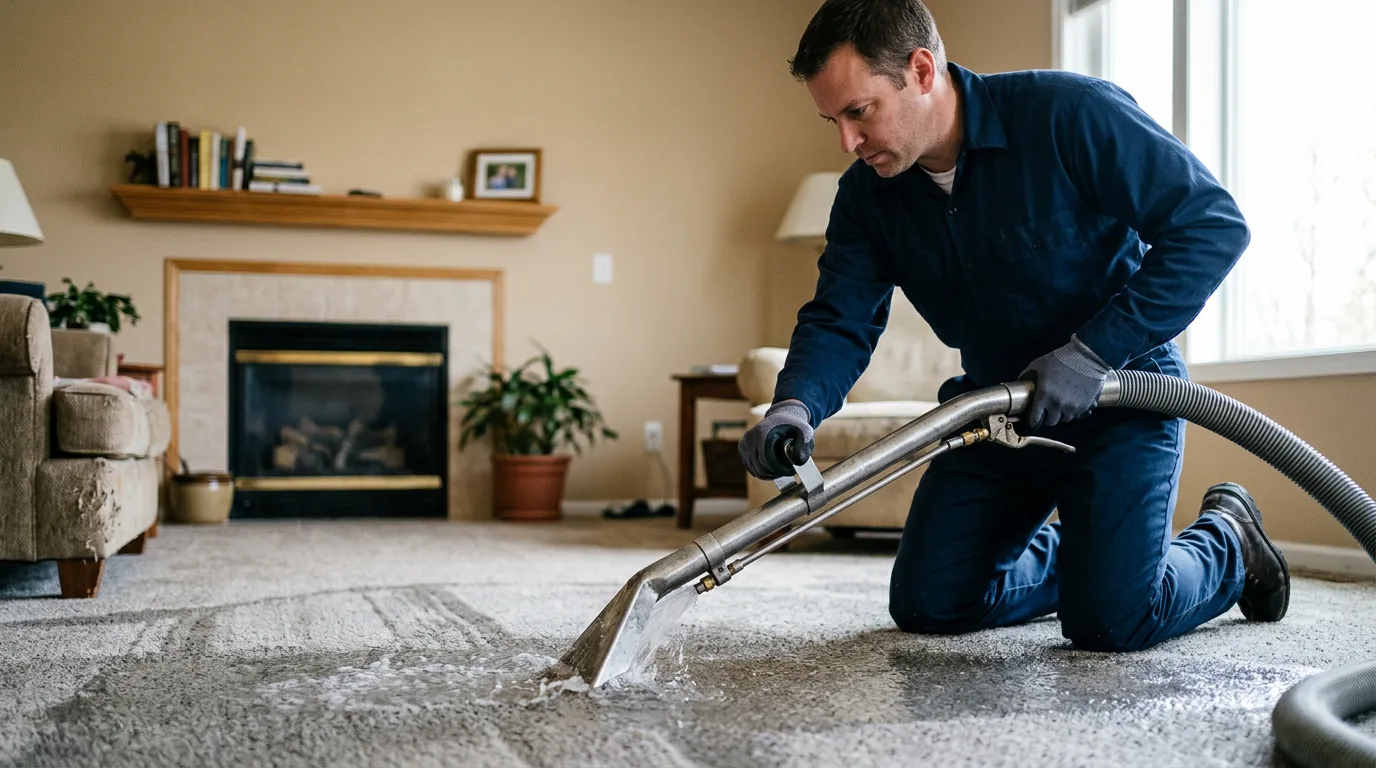 Water damage restoration technician working near Highland, OH